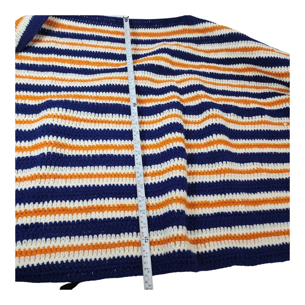 Handmade Crochet Broncos Chicago Bears Afghan‎ Blanket Navy Orange White Stripe